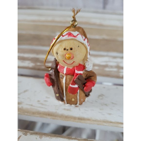 Snowman skier gingerbread ornament vintage Xmas holiday tree - Picture 1 of 7